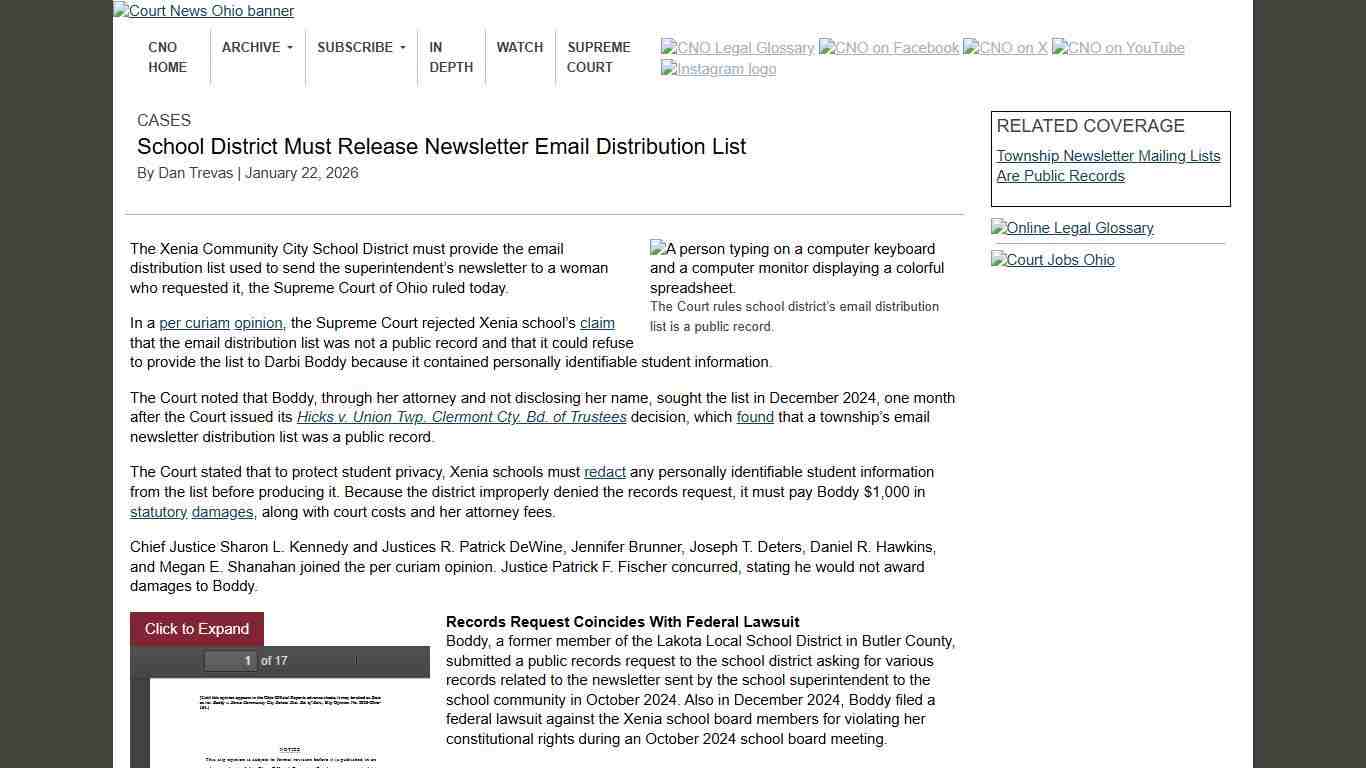 School District Must Release Newsletter Email Distribution List